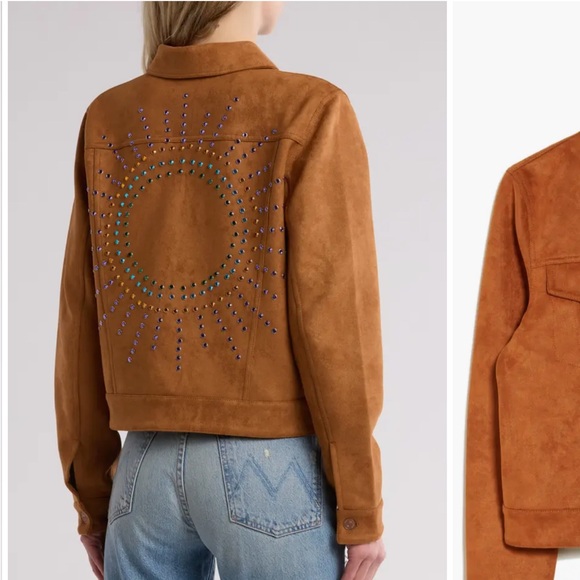 MOTHER Suede Trucker Jacket in Cognac Brown - Picture 3 of 4